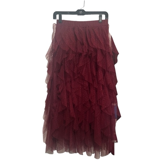 Altard’ State Ruffled Tulle Midi Skirt in Wine Tasting, New with Tags - Picture 2 of 5
